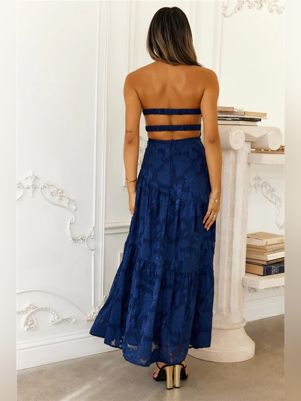 Hello Molly Fashion Revolution Strapless Maxi Dress Women 4 Navy - Picture 2 of 10